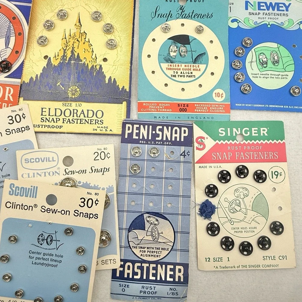 Vintage Sewing Snaps Snap Fasteners Scovill Dorcas Prims USA England W. Germany